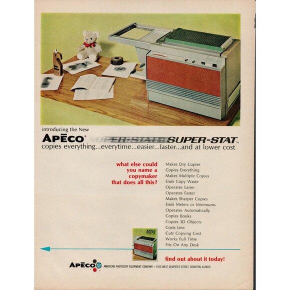 Apeco Other - 1966 Apeco Super-Stat Copier Vintage Print Ad (L4)